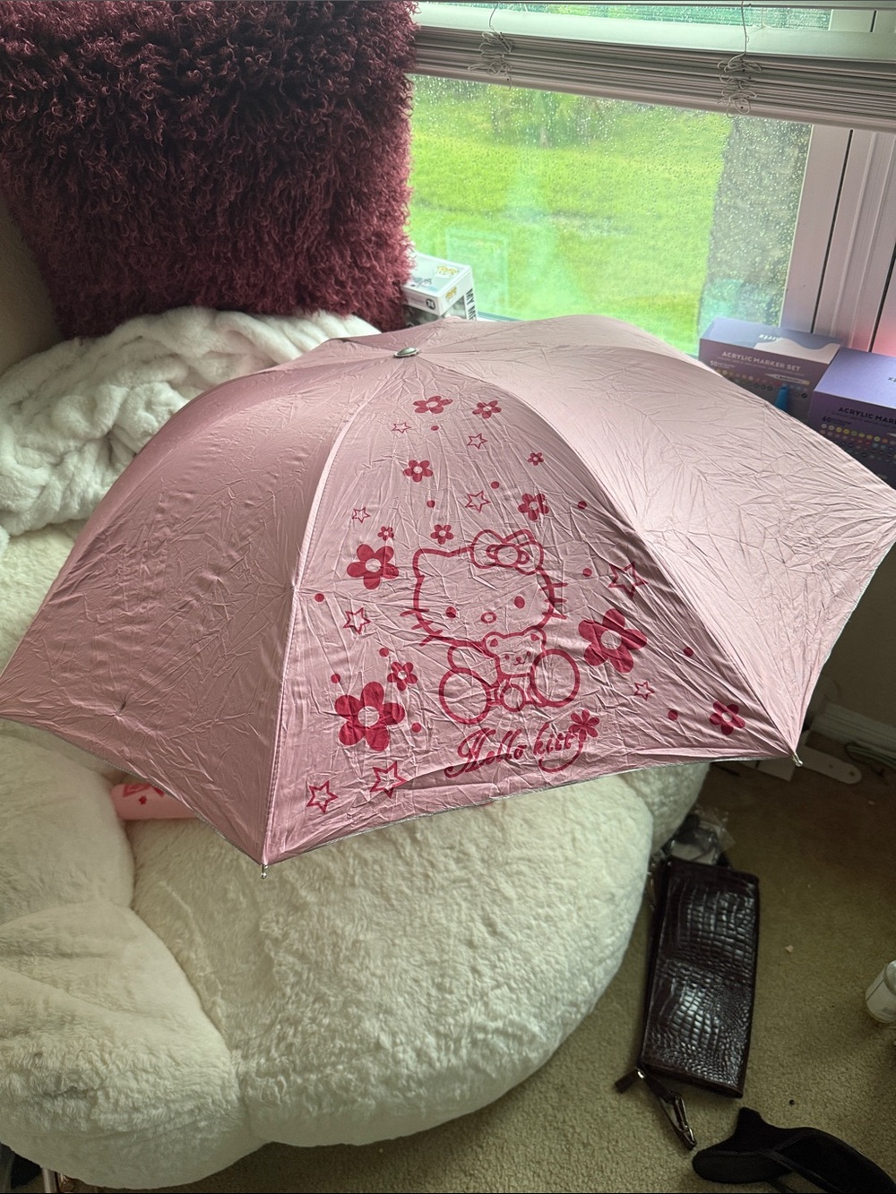 Hello Kitty Umbrella Sanrio pink baby pastel light grey floral kawaii Japan